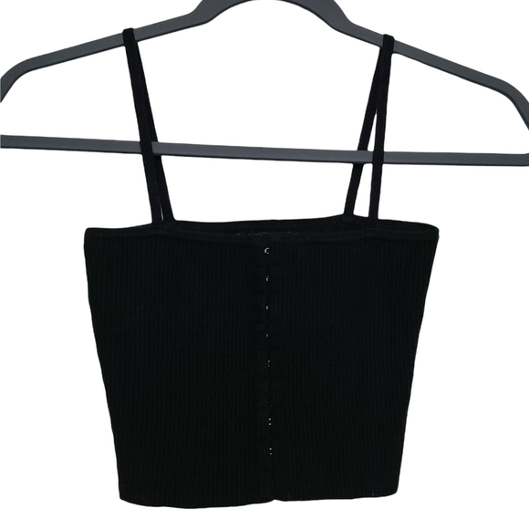 Kendall & Kylie Black Ribbed Crop Top with Hook-and-Eye Front Closure, Size XS - Picture 2 of 6